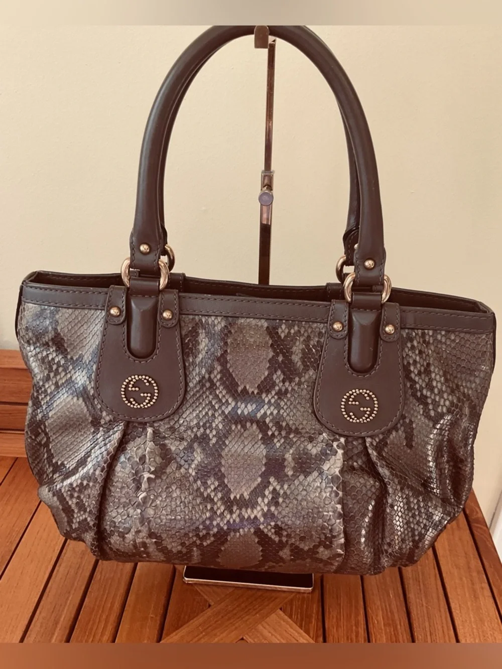 Gucci Studded Brown Python Handbag - Picture 2 of 16
